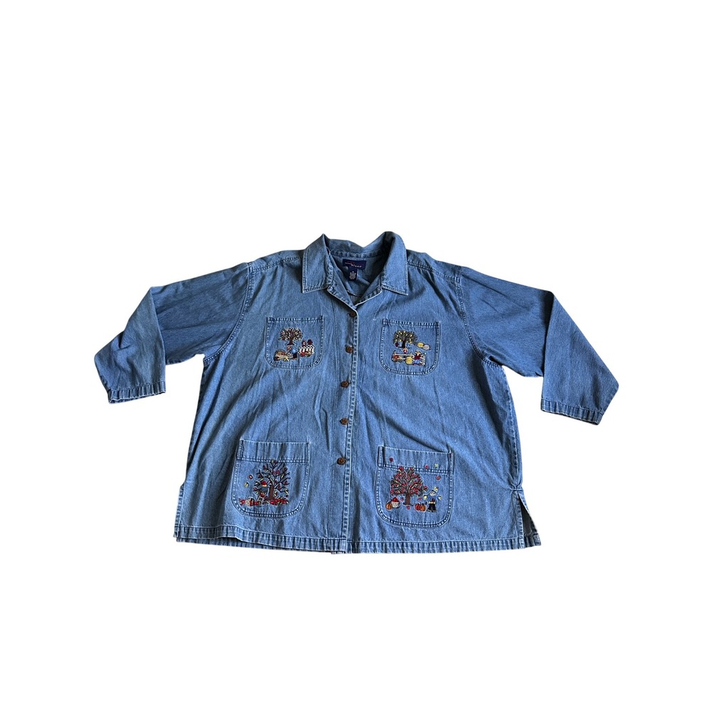 Vintage CST‎ Blues Fall Embroidered Shacket Plus Size Womens 4X Cottagecore Boho